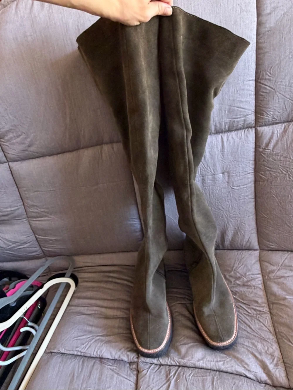 Jeffrey Campbell Olive Suede Over-the-Knee Wedge Boots